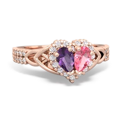 Amethyst Celtic Knot Two Hearts As One 14K Rose Gold ring R2644HRT