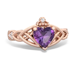 Amethyst Claddagh Celtic Knot Diamond 14K Rose Gold ring R5001