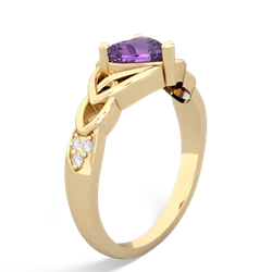 Amethyst Claddagh Celtic Knot Diamond 14K Yellow Gold ring R5001
