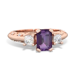 Amethyst Art Deco Diamond 7X5 Emerald-Cut Engagement 14K Rose Gold ring R20017EM