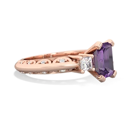Amethyst Art Deco Diamond 8X6 Emerald-Cut Engagement 14K Rose Gold ring R20018EM