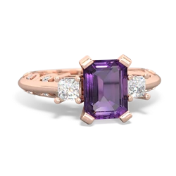 Amethyst Art Deco Diamond 8X6 Emerald-Cut Engagement 14K Rose Gold ring R20018EM