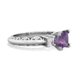 Amethyst Art Deco Diamond Engagement 6Mm Princess 14K White Gold ring R2001
