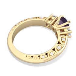 Amethyst Art Deco Diamond 6Mm Round Engagment 14K Yellow Gold ring R2003