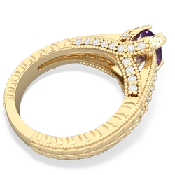 Amethyst Antique Style Milgrain Diamond 14K Yellow Gold ring R2028