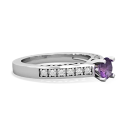 Amethyst Art Deco Engagement 5Mm Round 14K White Gold ring R26355RD