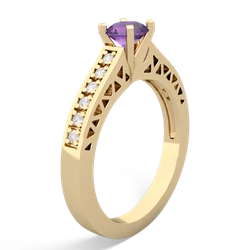 Amethyst Art Deco Engagement 5Mm Round 14K Yellow Gold ring R26355RD
