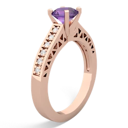 Amethyst Art Deco Engagement 6Mm Round 14K Rose Gold ring R26356RD