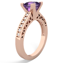 Amethyst Art Deco Engagement 6Mm Princess 14K Rose Gold ring R26356SQ