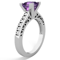 Amethyst Art Deco Engagement 6Mm Princess 14K White Gold ring R26356SQ