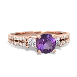 Amethyst Classic 6Mm Round Engagement 14K Rose Gold ring R26436RD