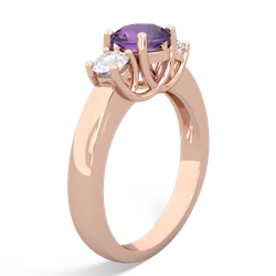 Amethyst Diamond Three Stone Round Trellis 14K Rose Gold ring R4018