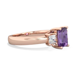 Amethyst Diamond Three Stone Emerald-Cut Trellis 14K Rose Gold ring R4021