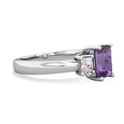 Amethyst Diamond Three Stone Emerald-Cut Trellis 14K White Gold ring R4021