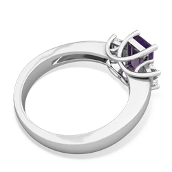 Amethyst Diamond Three Stone Emerald-Cut Trellis 14K White Gold ring R4021