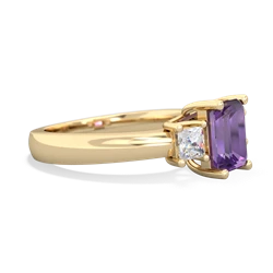 Amethyst Diamond Three Stone Emerald-Cut Trellis 14K Yellow Gold ring R4021