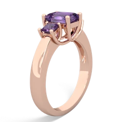 Amethyst Three Stone Emerald-Cut Trellis 14K Rose Gold ring R4021