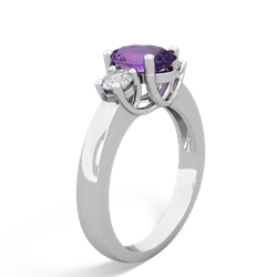 Amethyst Diamond Three Stone Oval Trellis 14K White Gold ring R4024