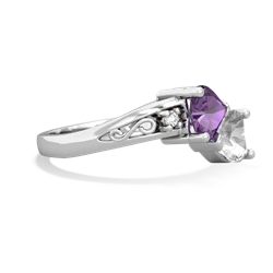 Amethyst Snuggling Hearts 14K White Gold ring R2178