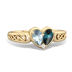 Aquamarine Filligree 'One Heart' 14K Yellow Gold ring R5070