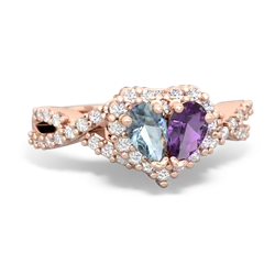Aquamarine Diamond Twist 'One Heart' 14K Rose Gold ring R2640HRT