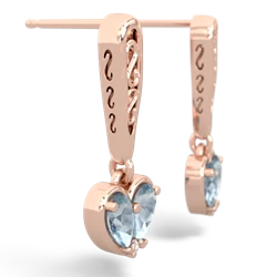 Aquamarine Filligree Heart 14K Rose Gold earrings E5070