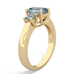 Lab Sapphire Three Stone Emerald-Cut Trellis 14K Yellow Gold ring R4021