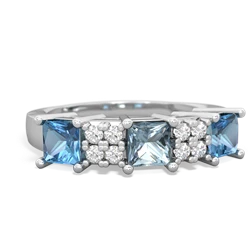 Aquamarine Three Stone Diamond Cluster 14K White Gold ring R2592