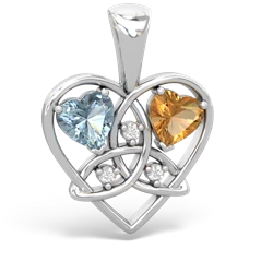 Aquamarine Celtic Trinity Heart 14K White Gold pendant P5331