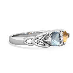 Aquamarine Celtic Knot Double Heart 14K White Gold ring R5040