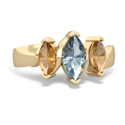 Aquamarine Three Peeks 14K Yellow Gold ring R2433