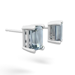 Aquamarine 7X5mm Emerald-Cut Stud 14K White Gold earrings E1856