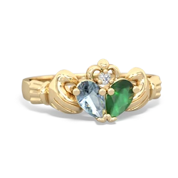 Aquamarine 'Our Heart' Claddagh 14K Yellow Gold ring R2388