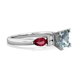 Aquamarine 6Mm Princess Eternal Embrace Engagement 14K White Gold ring C2002