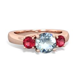 Aquamarine Three Stone Round Trellis 14K Rose Gold ring R4018