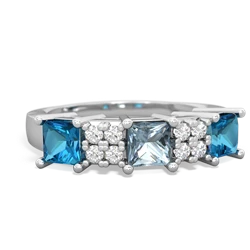 Aquamarine Three Stone Diamond Cluster 14K White Gold ring R2592