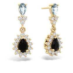 Aquamarine Halo Pear Dangle 14K Yellow Gold earrings E1882
