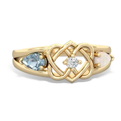Aquamarine Hearts Intertwined 14K Yellow Gold ring R5880