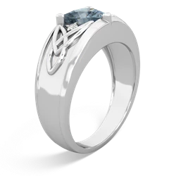 Aquamarine Celtic Trinity Knot Men's 14K White Gold ring R0440