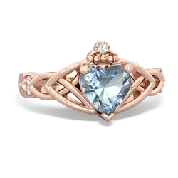 Aquamarine Claddagh Celtic Knot Diamond 14K Rose Gold ring R5001