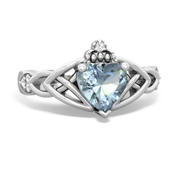 Aquamarine Claddagh Celtic Knot Diamond 14K White Gold ring R5001