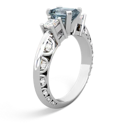 Aquamarine Art Deco Diamond 7X5 Emerald-Cut Engagement 14K White Gold ring R20017EM