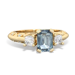 Aquamarine Art Deco Diamond 7X5 Emerald-Cut Engagement 14K Yellow Gold ring R20017EM