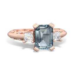 Aquamarine Art Deco Diamond 8X6 Emerald-Cut Engagement 14K Rose Gold ring R20018EM