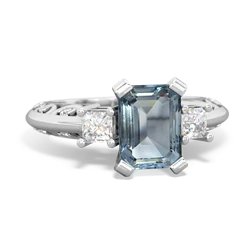 Aquamarine Art Deco Diamond 8X6 Emerald-Cut Engagement 14K White Gold ring R20018EM