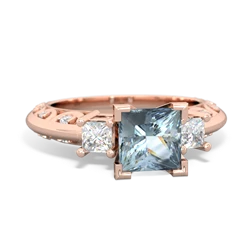 Aquamarine Art Deco Diamond Engagement 6Mm Princess 14K Rose Gold ring R2001