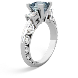 Aquamarine Art Deco Diamond Engagement 6Mm Princess 14K White Gold ring R2001