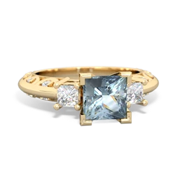 Aquamarine Art Deco Diamond Engagement 6Mm Princess 14K Yellow Gold ring R2001