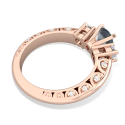 Aquamarine Art Deco Diamond 6Mm Round Engagment 14K Rose Gold ring R2003