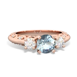 Aquamarine Art Deco Diamond 6Mm Round Engagment 14K Rose Gold ring R2003